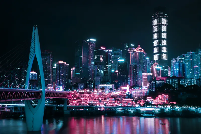 Hongya Cave at night in Chongqing